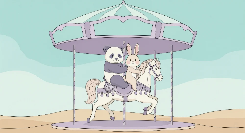 Papier peint chambre enfant | Manège mignon avec panda et lapin