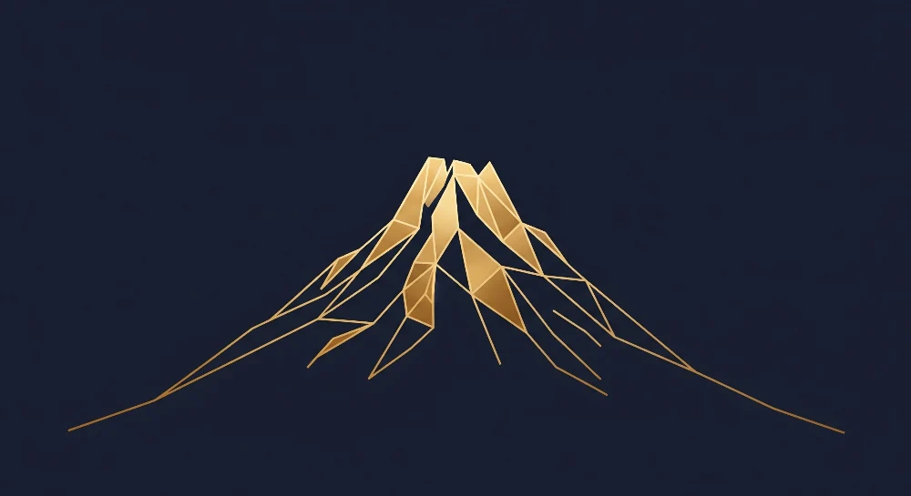 Papier peint chambre enfant | Montagne géométrique dorée sur fond bleu nuit