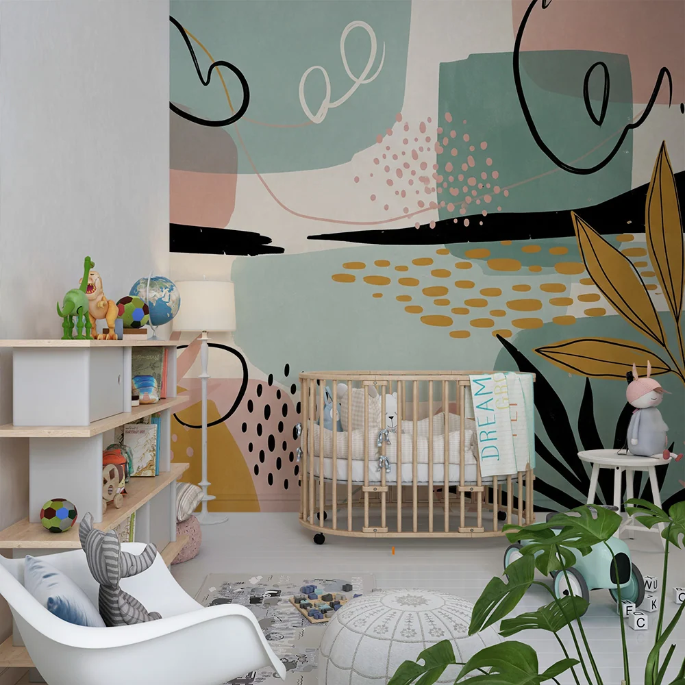 Papier peint chambre enfant | Motifs abstraits et végétation colorée