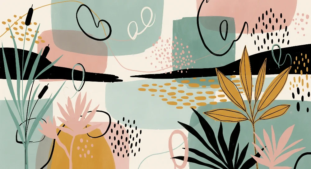 Papier peint chambre enfant | Motifs abstraits et végétation colorée