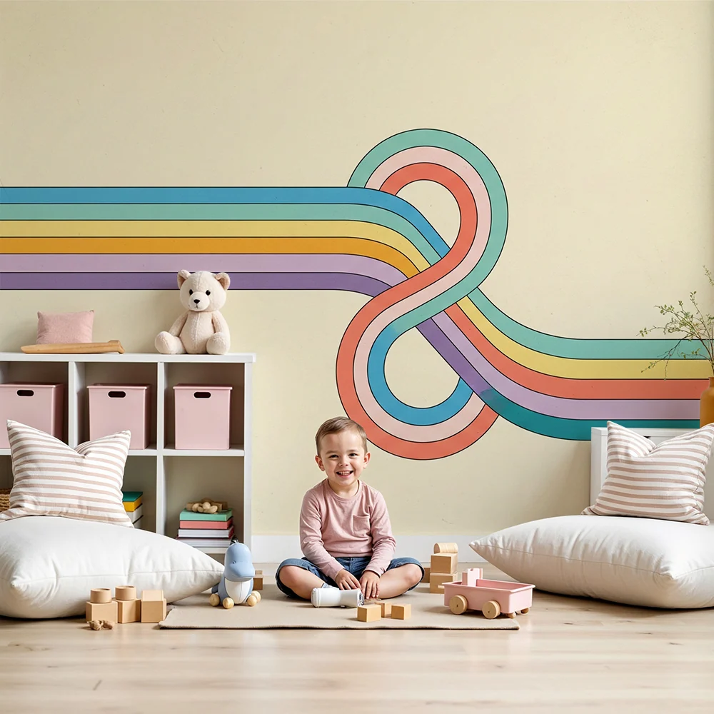 Papier peint chambre enfant | Motifs colorés et lignes fluides pour une ambiance joyeuse