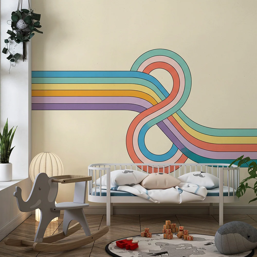 Papier peint chambre enfant | Motifs colorés et lignes fluides pour une ambiance joyeuse