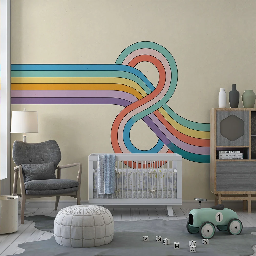 Papier peint chambre enfant | Motifs colorés et lignes fluides pour une ambiance joyeuse