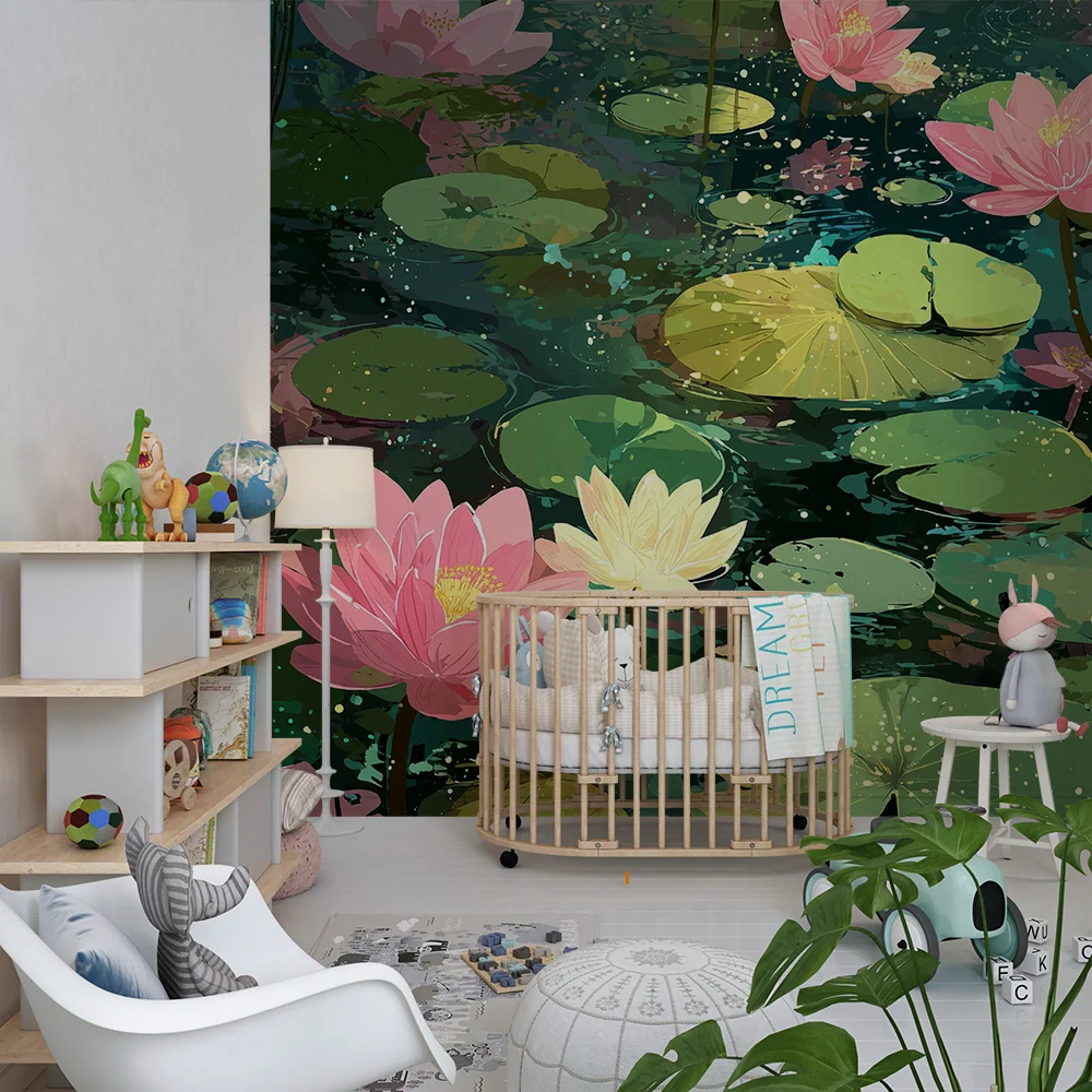 Papier peint chambre enfant | Nénuphars et fleurs de lotus