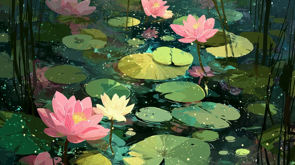 Papier peint chambre enfant | Nénuphars et fleurs de lotus