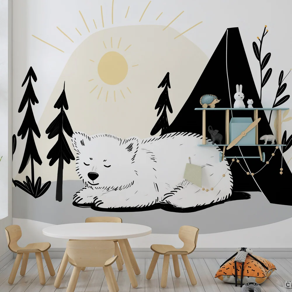 Papier peint chambre enfant | Ours endormi au campement