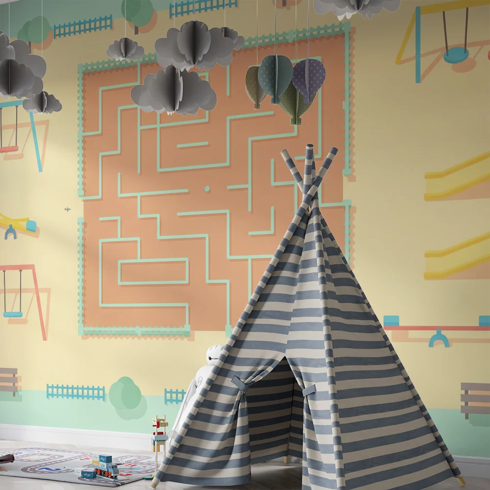 Papier peint chambre enfant | Parc de jeux coloré avec labyrinthe amusant