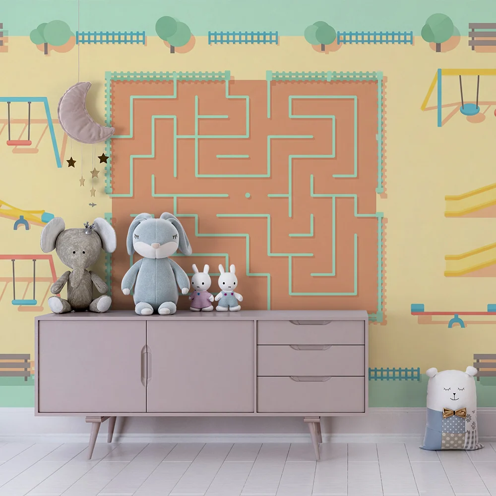 Papier peint chambre enfant | Parc de jeux coloré avec labyrinthe amusant