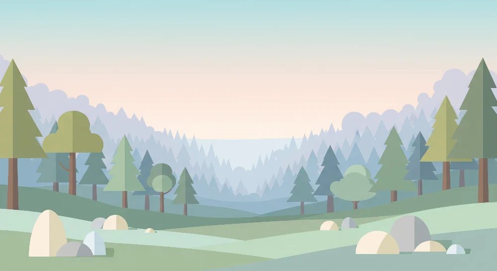Papier peint chambre enfant | Paysage de êt minimaliste avec arbres stylisés