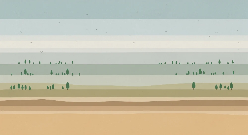 Papier peint chambre enfant | Paysage minimaliste avec arbres stylisés et dégradés de couleurs apaisantes