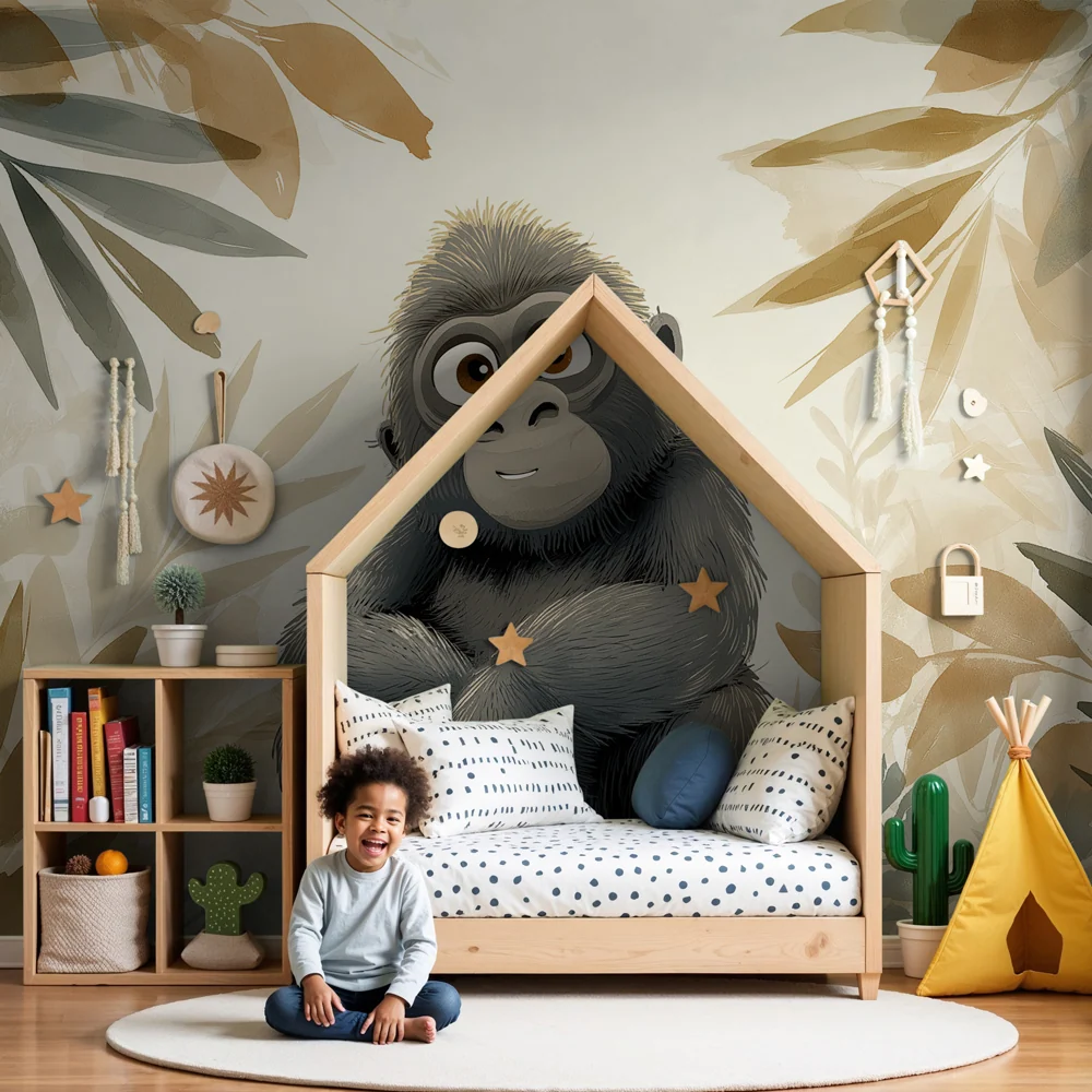 Papier peint chambre enfant | Petit gorille au coeur de la jungle