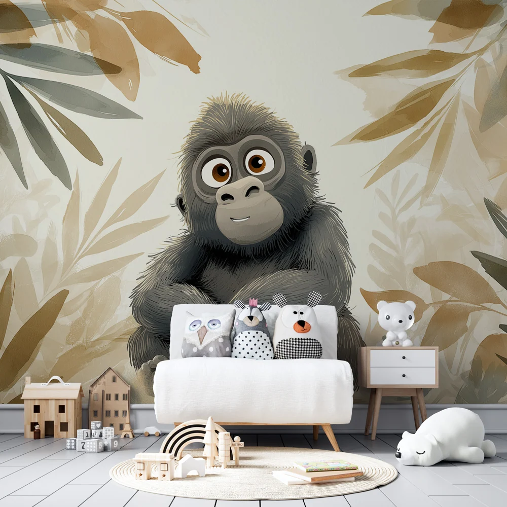 Papier peint chambre enfant | Petit gorille au coeur de la jungle