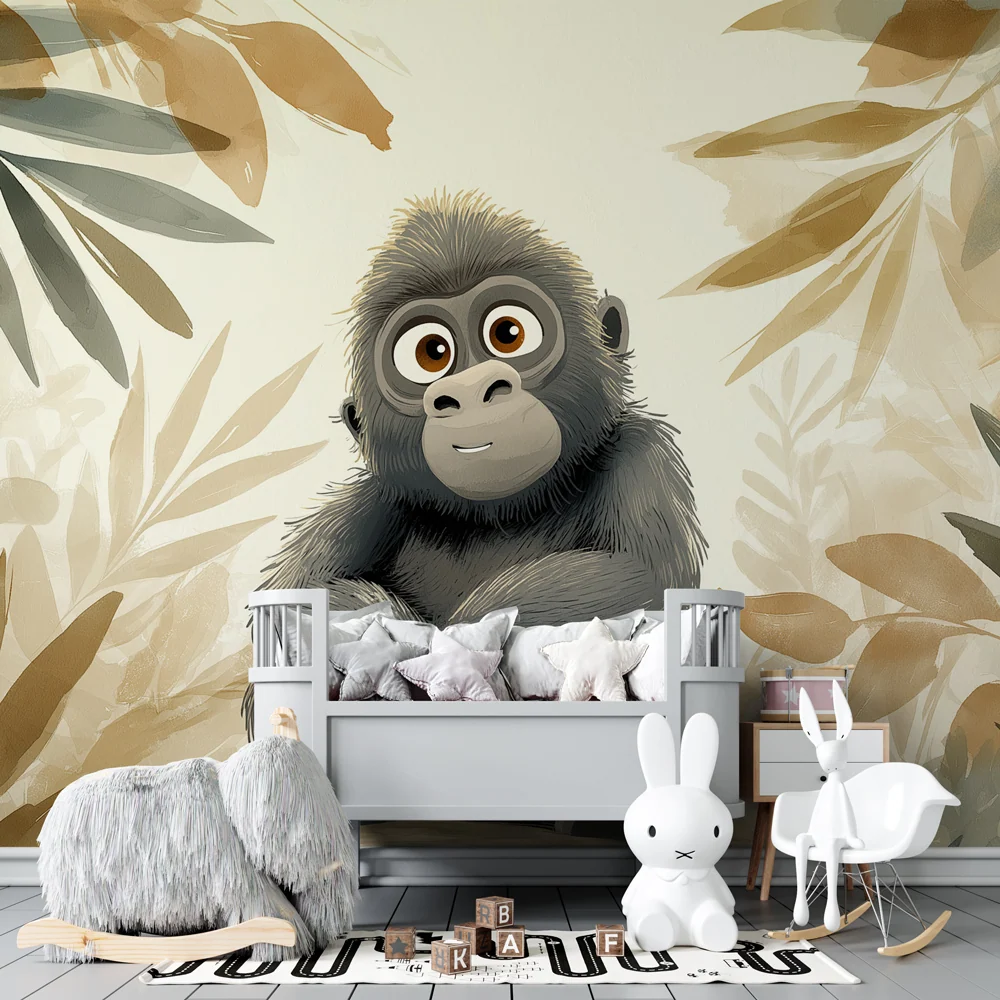 Papier peint chambre enfant | Petit gorille au coeur de la jungle