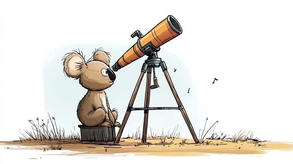 Papier peint chambre enfant | Petit koala curieux et télescope