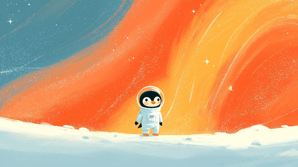 Papier peint chambre enfant | Pingouin astronaute explorant l'espace coloré