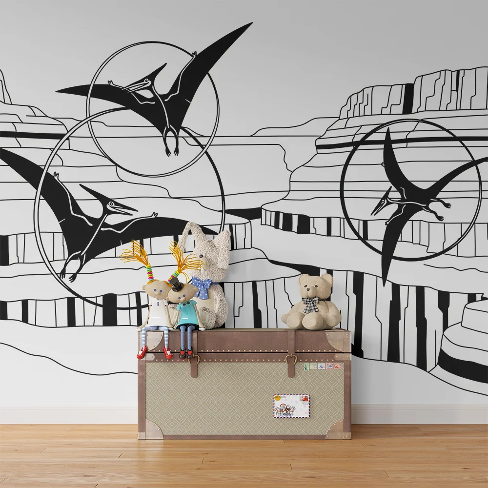 Papier peint chambre enfant | Ptérodactyles en vol au-dessus des canyons