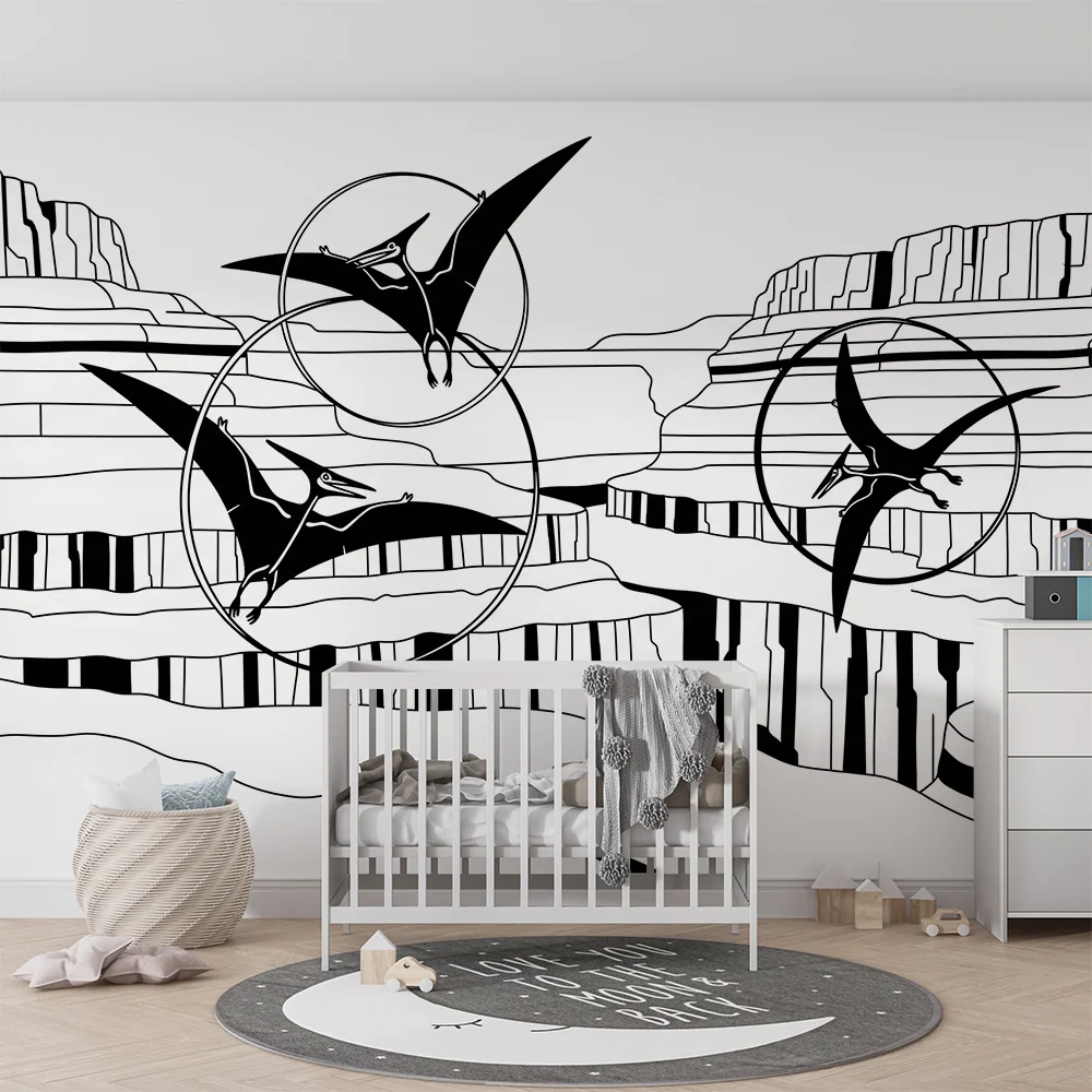 Papier peint chambre enfant | Ptérodactyles en vol au-dessus des canyons