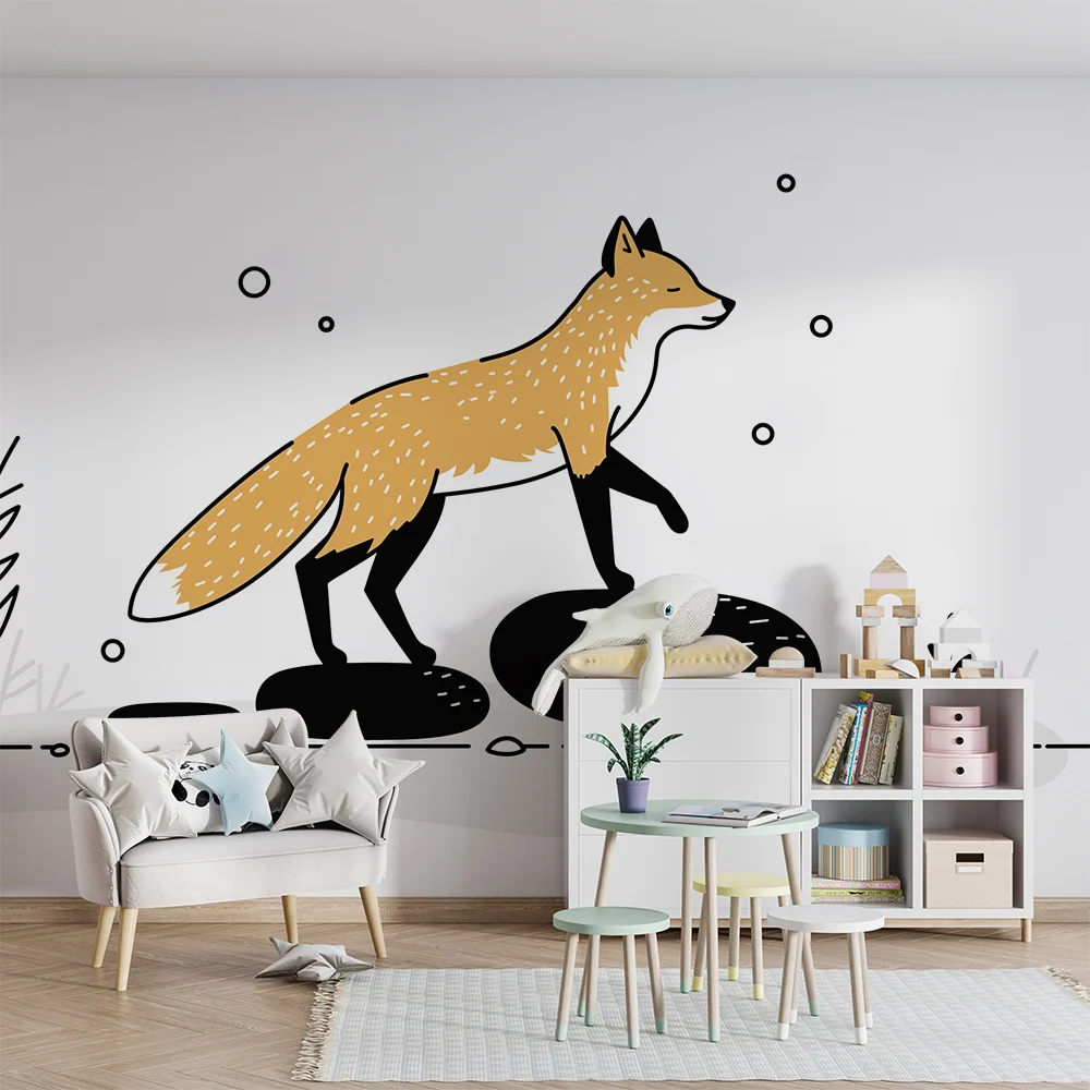 Papier peint chambre enfant | Renard espiègle sur des rochers avec des éléments naturels