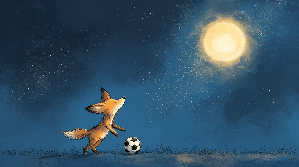 Papier peint chambre enfant | Renard joueur de football sous la lune étoilée