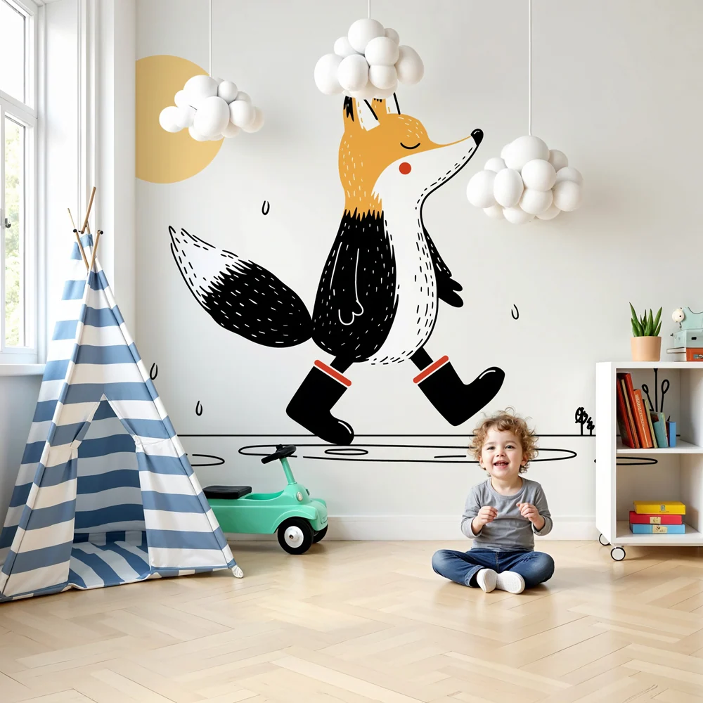 Papier peint chambre enfant | Renard joyeux sous le soleil