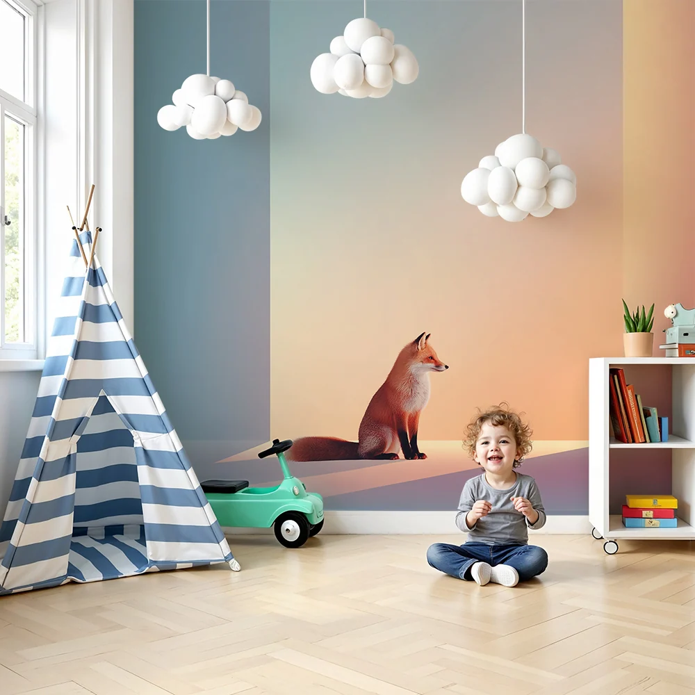 Papier peint chambre enfant | Renard élégant dans un décor pastel
