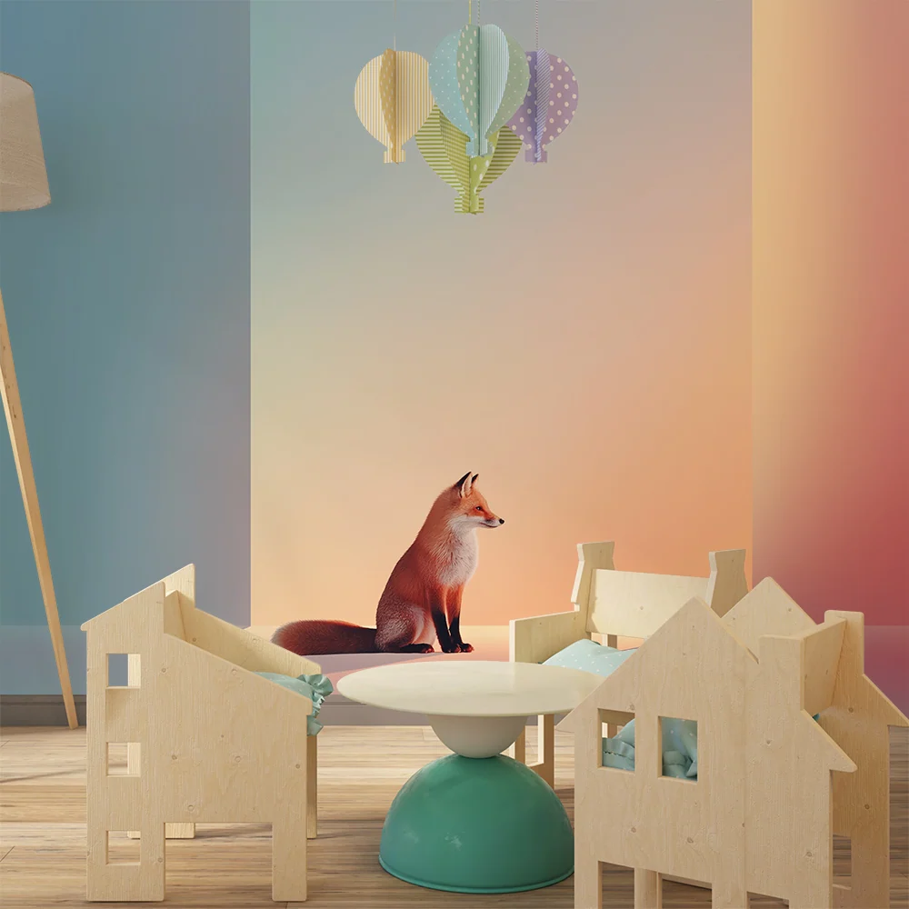 Papier peint chambre enfant | Renard élégant dans un décor pastel