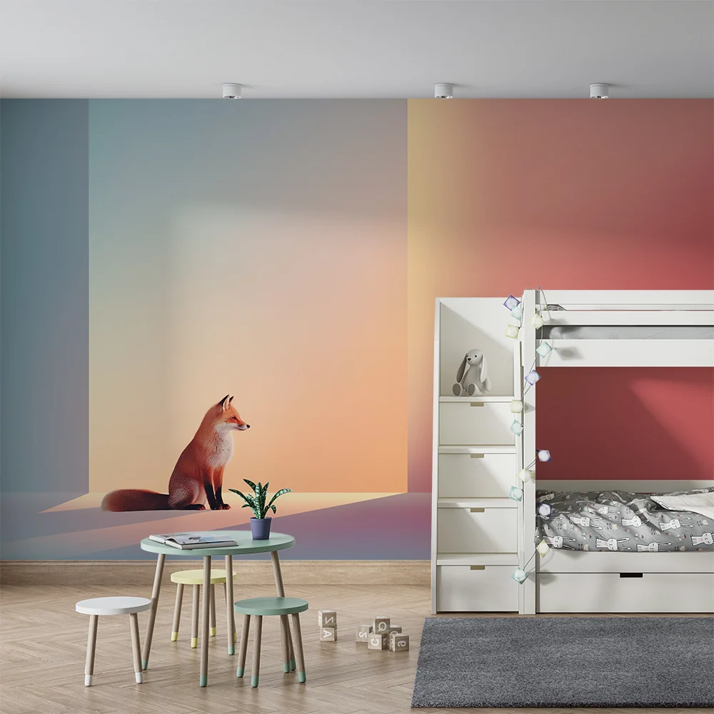 Papier peint chambre enfant | Renard élégant dans un décor pastel