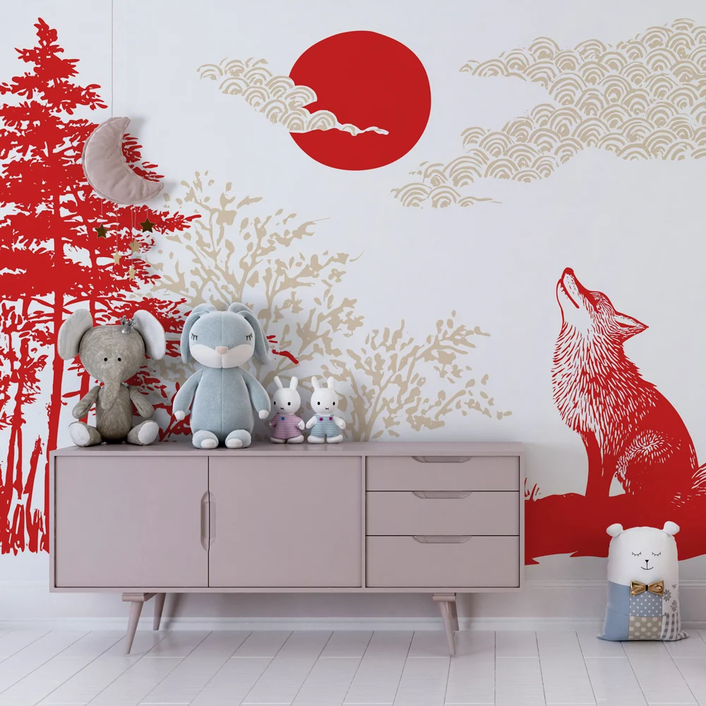 Papier peint chambre enfant | Renard sous le soleil levant