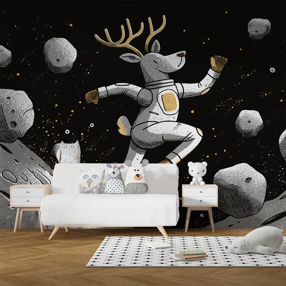 Papier peint chambre enfant | Renne astronaute dans l'espace
