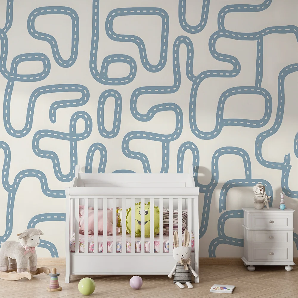 Papier peint chambre enfant | Routes sinueuses bleu ciel