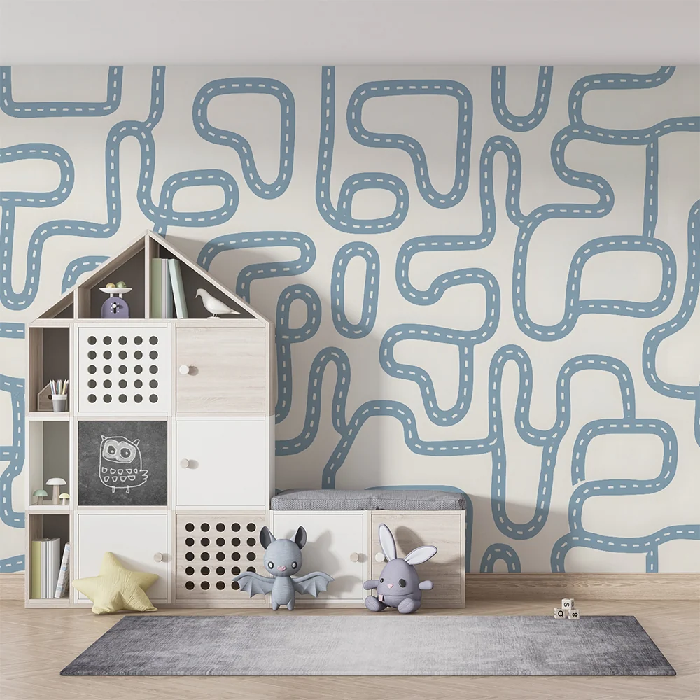 Papier peint chambre enfant | Routes sinueuses bleu ciel