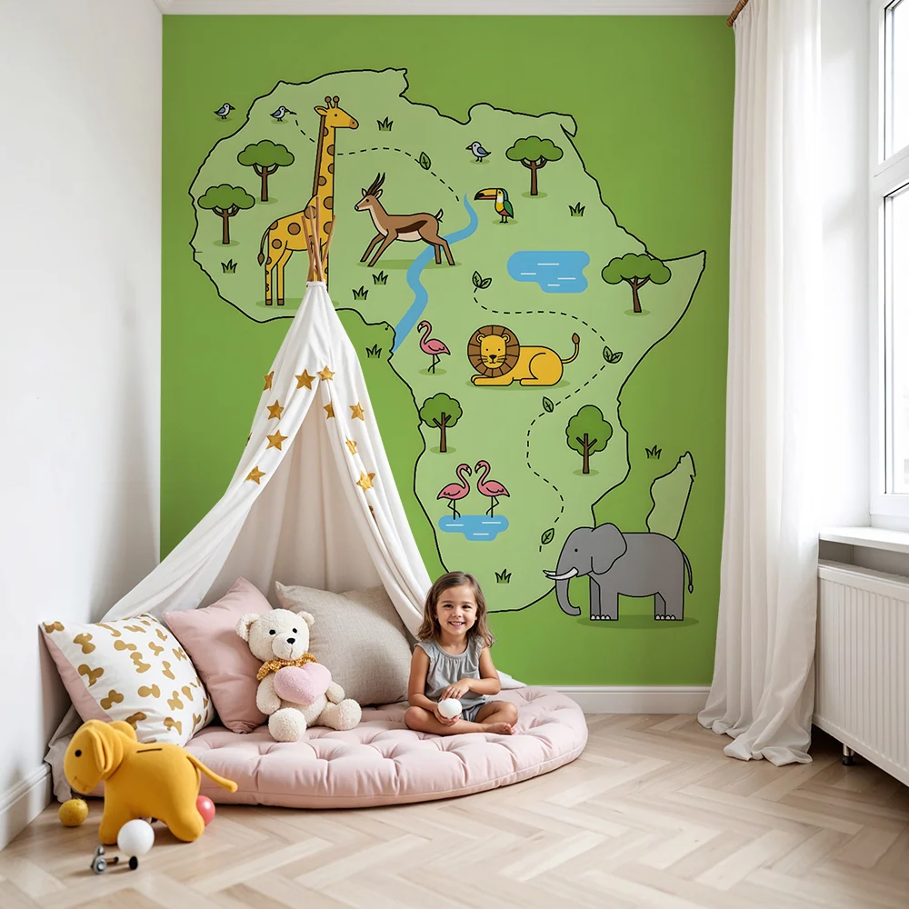Papier peint chambre enfant | Safari africain éducatif