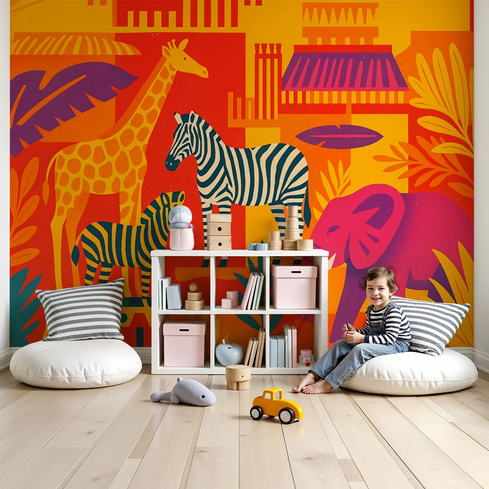 Papier peint chambre enfant | Safari exotique vibrant