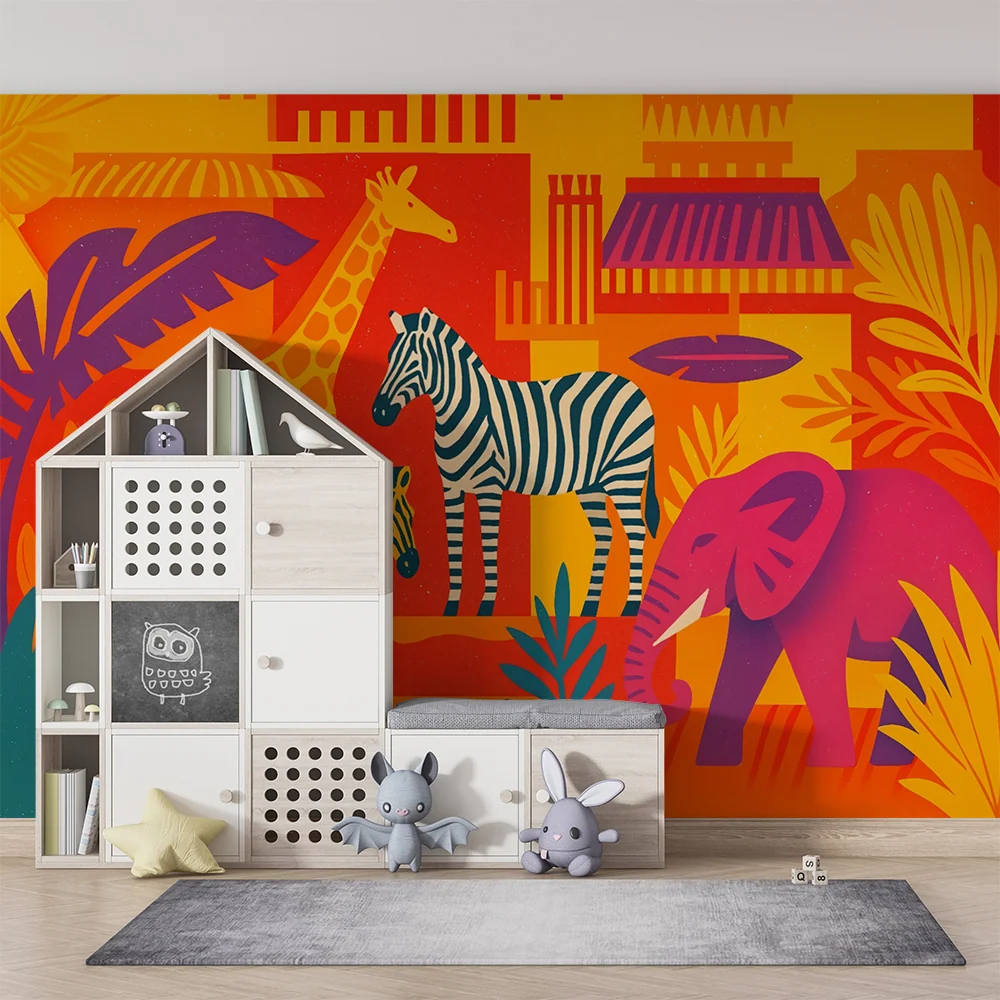 Papier peint chambre enfant | Safari exotique vibrant