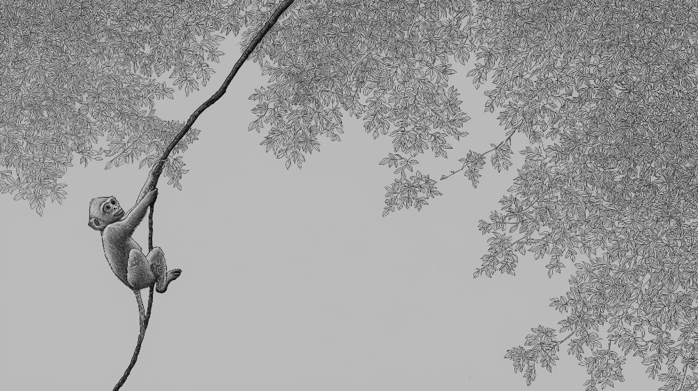 Papier peint chambre enfant | Singe espiègle grimpant dans les branches