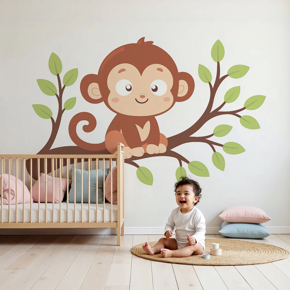 Papier peint chambre enfant | Singe joyeux sur branche