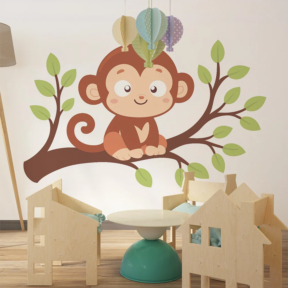 Papier peint chambre enfant | Singe joyeux sur branche