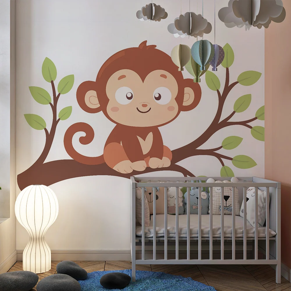 Papier peint chambre enfant | Singe joyeux sur branche
