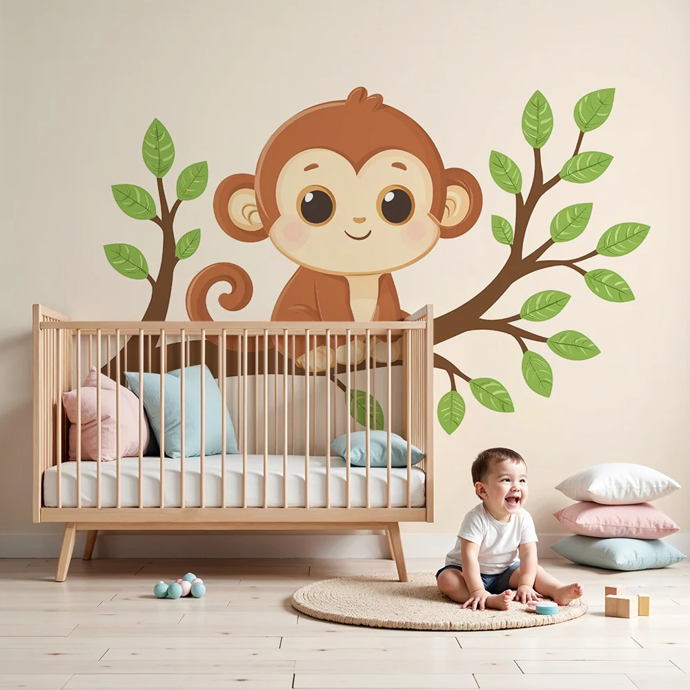 Papier peint chambre enfant | Singe mignon sur branche