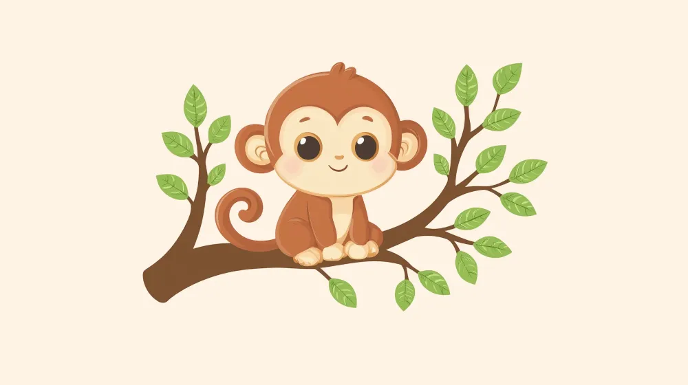 Papier peint chambre enfant | Singe mignon sur branche