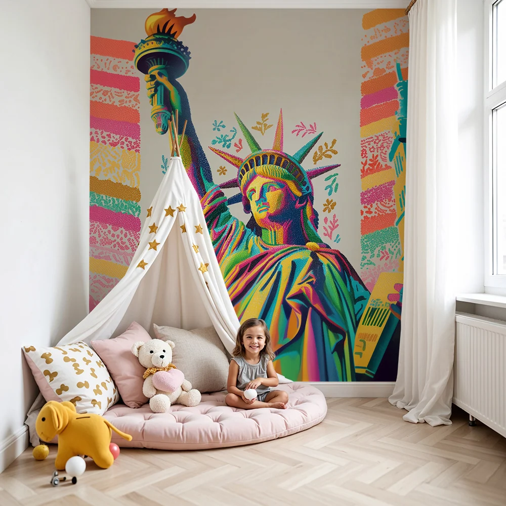 Papier peint chambre enfant | Statue de la Liberté en couleurs vives