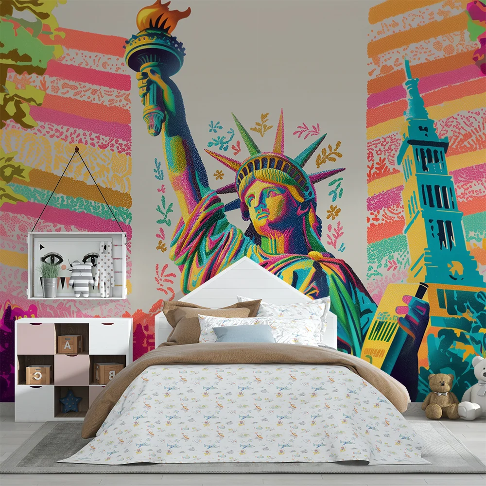 Papier peint chambre enfant | Statue de la Liberté en couleurs vives