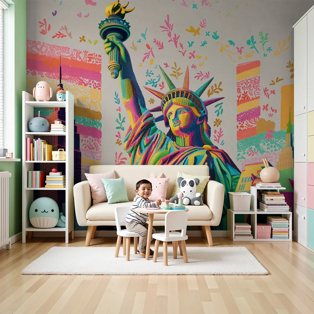 Papier peint chambre enfant | Statue de la Liberté en couleurs vives