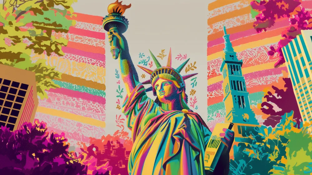 Papier peint chambre enfant | Statue de la Liberté en couleurs vives