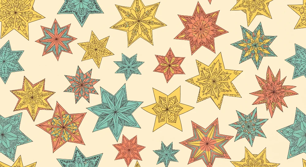 Papier peint chambre enfant | Étoiles colorées et motifs géométriques sur fond crème
