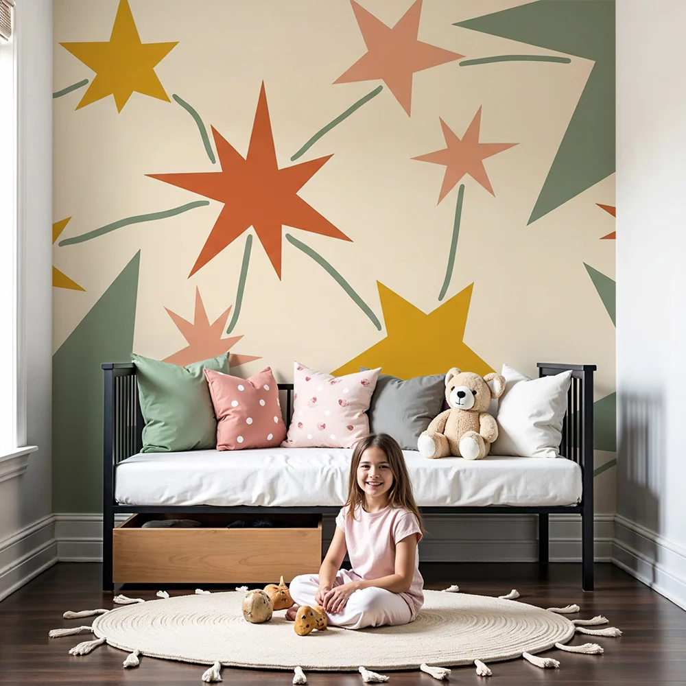 Papier peint chambre enfant | Étoiles colorées et motifs ludiques