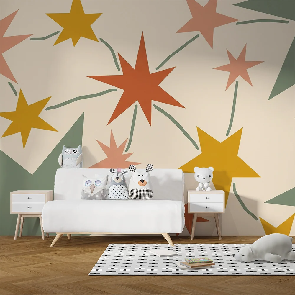 Papier peint chambre enfant | Étoiles colorées et motifs ludiques