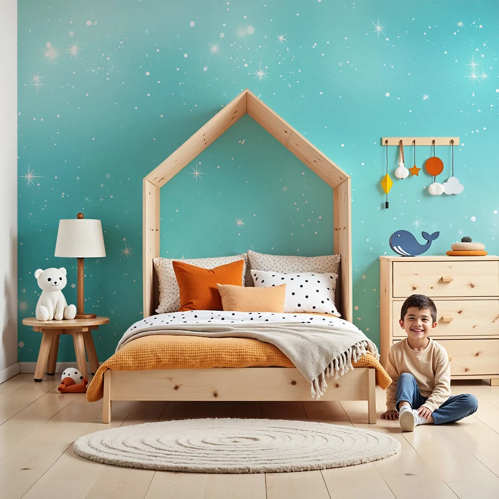 Papier peint chambre enfant | Étoiles scintillantes bleu ciel