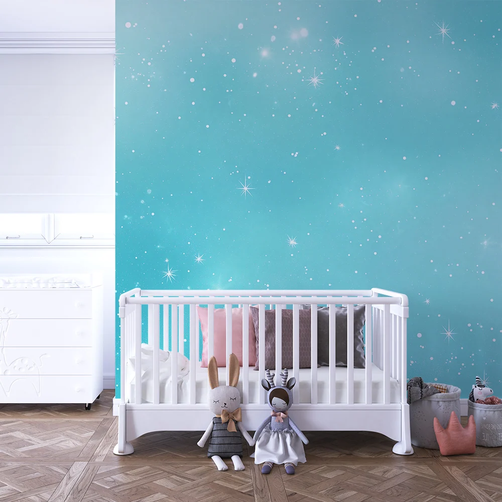 Papier peint chambre enfant | Étoiles scintillantes bleu ciel