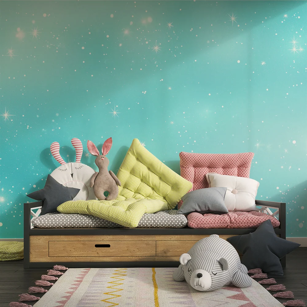 Papier peint chambre enfant | Étoiles scintillantes bleu ciel